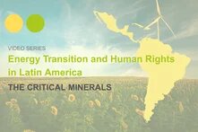 Himmelslandschaft mit einem Sonnenblumenfeld, einer Windkraftanlage, dem Videoreihentitel und einer Silhouette der Karte Lateinamerikas.