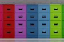 Modern archive modern with colorful filing cabinets - rendering