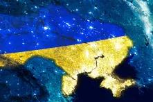 Ukraine with Embedded Flag from Space