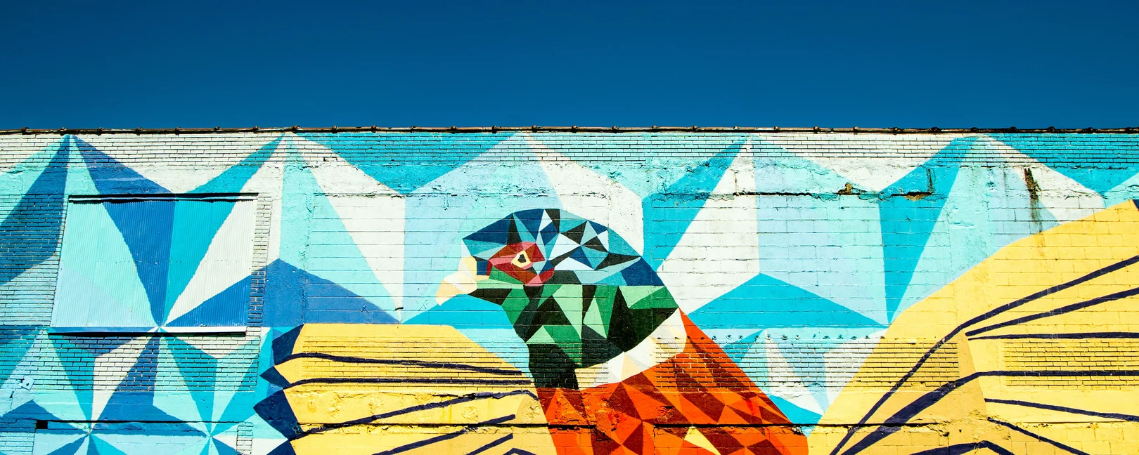 Bunter gemalter Vogel auf Häuserwand