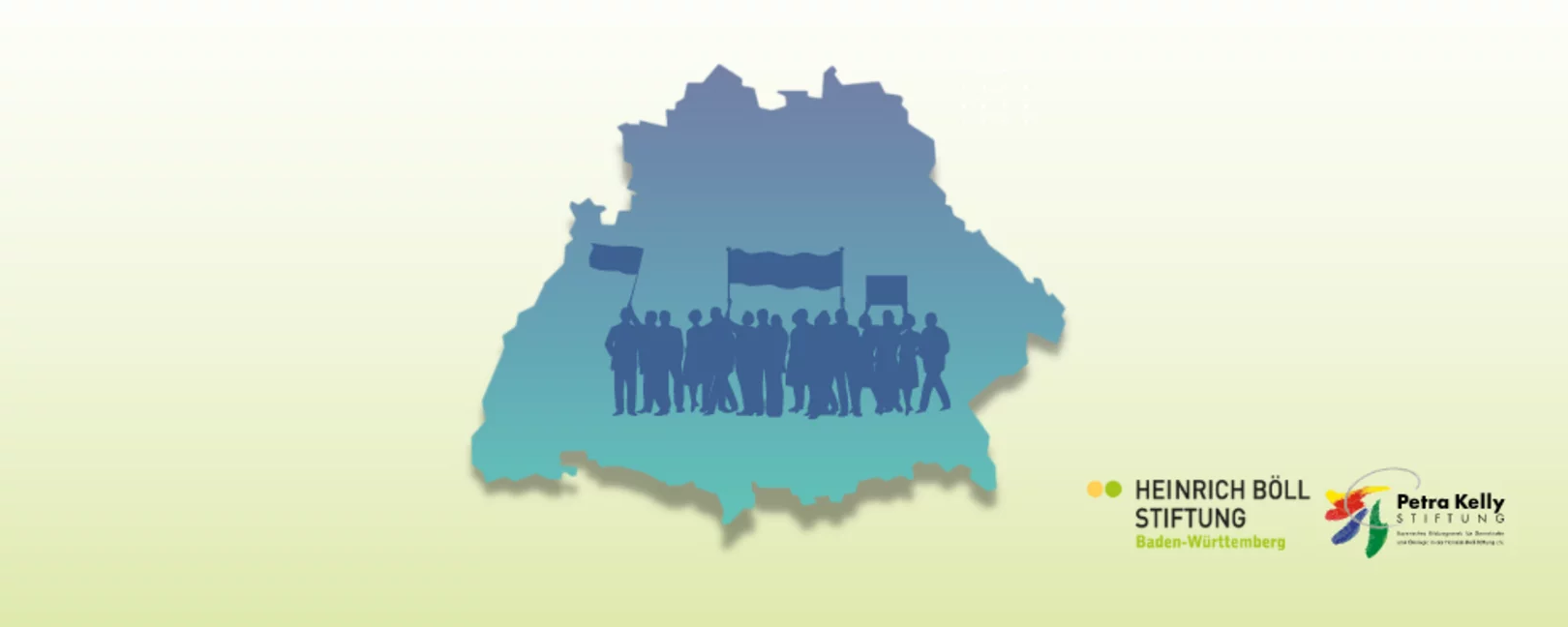 Karte von Baden-Württemberg und Bayern mit gezeichneten Personen, die Protestschilder hochhalten