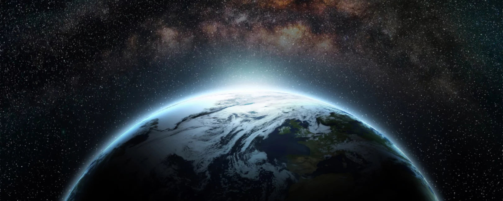 Ausschnitt der Erde aus dem Weltall, Erdoberfläche scheint hell