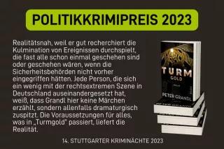 Politikkrimipreis 2023, Bild des Buchcovers Turmgold von Peter Grandl