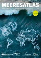 Cover von Meeresatlas: Weltkarte in Optik eines Ozeans.